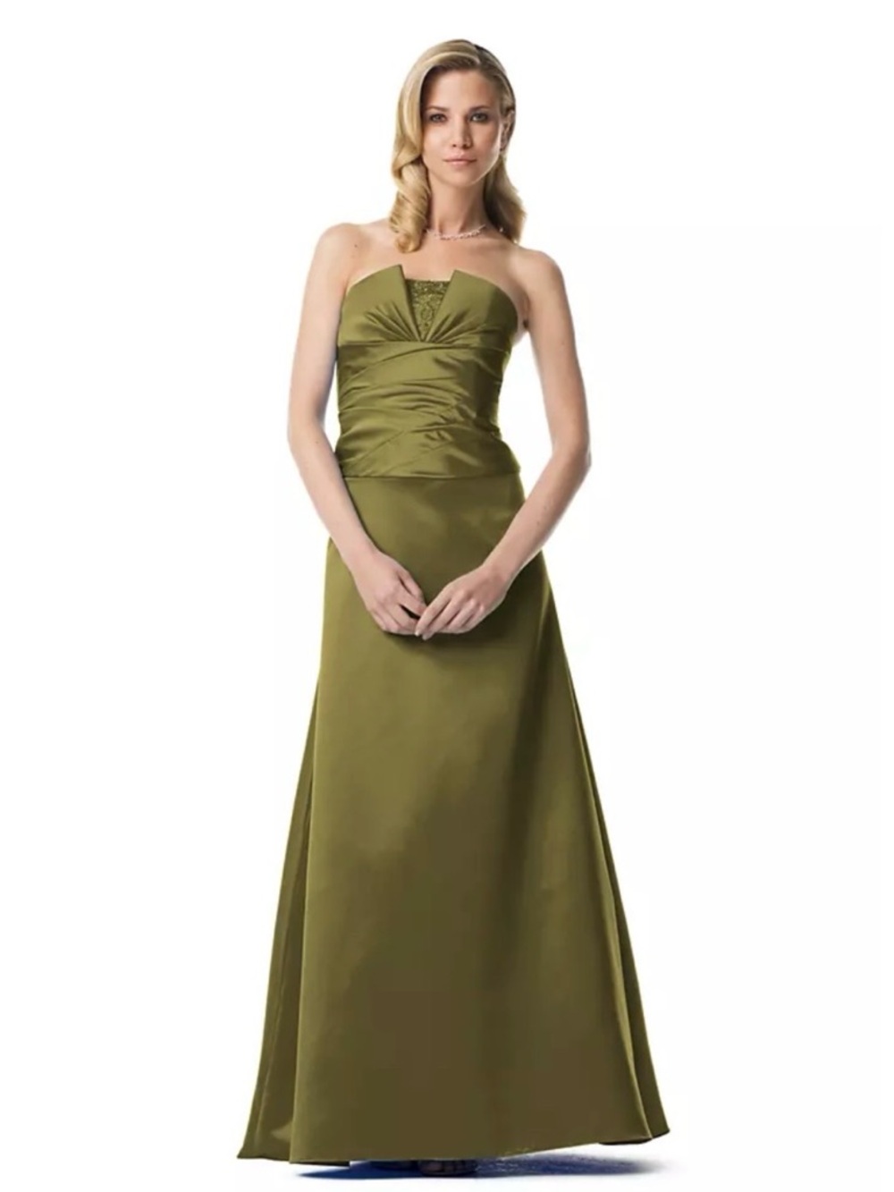 David's Bridal Olive Green Gown